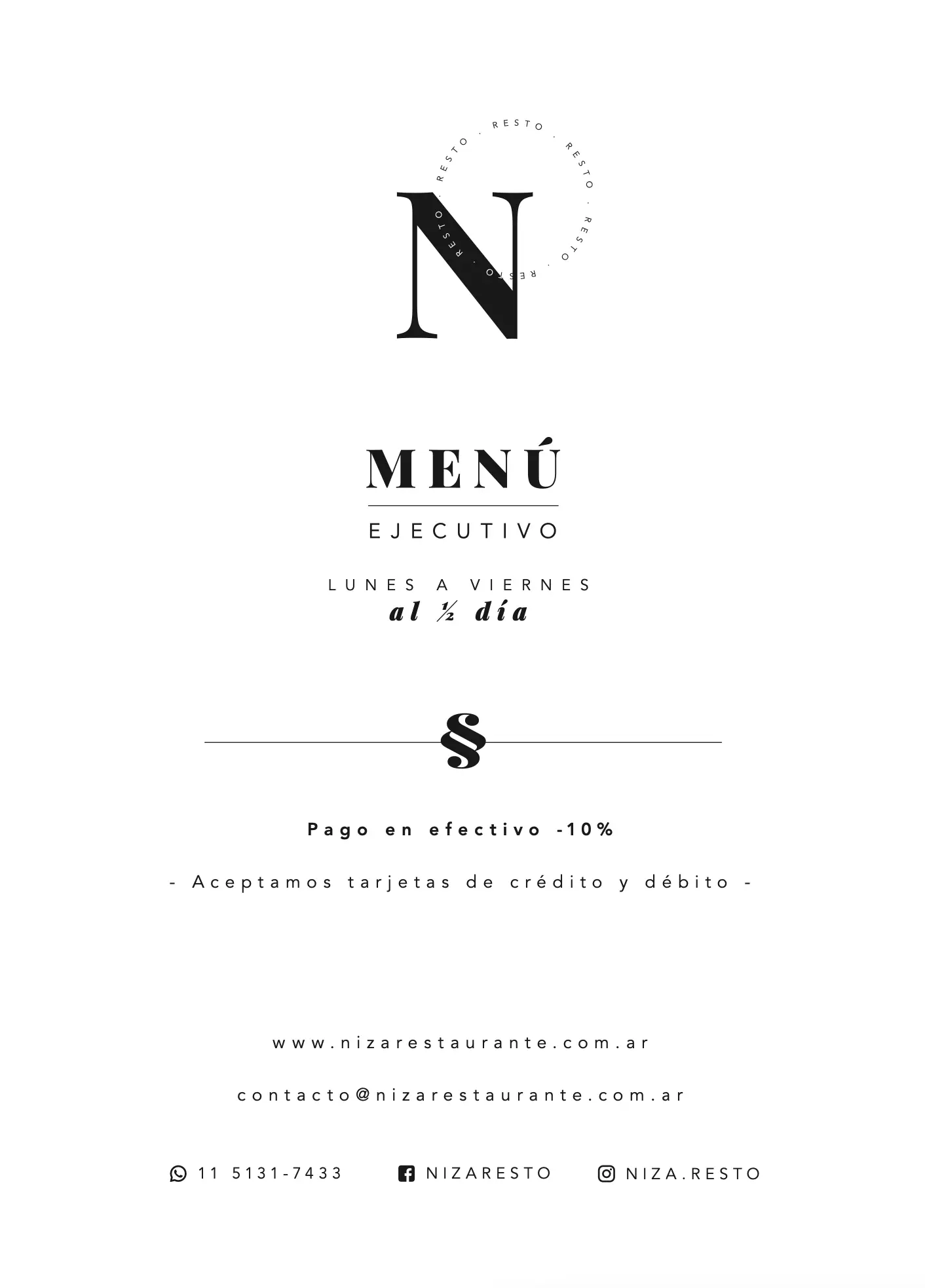 Carta Menú NIZA