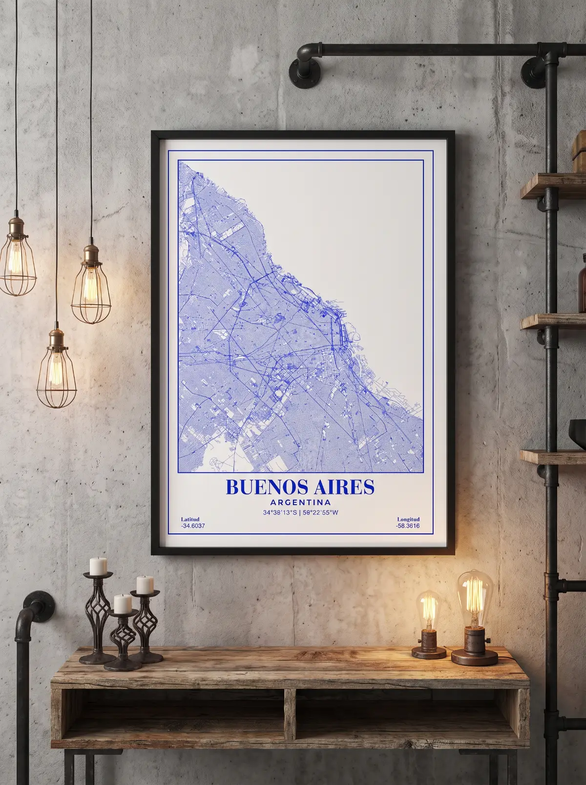 Póster mapa Buenos Aires Blue