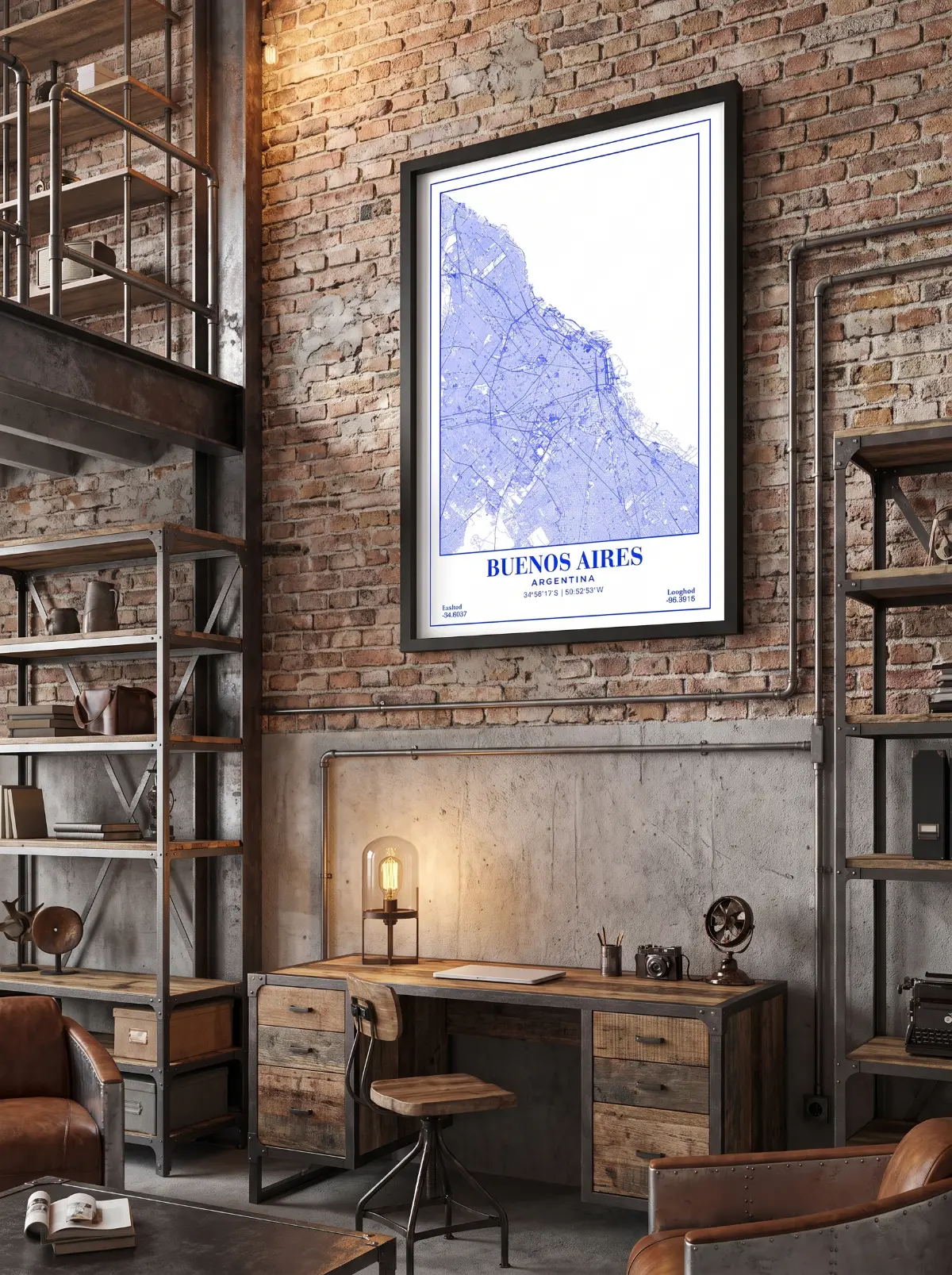 Póster mapa Buenos Aires Blue