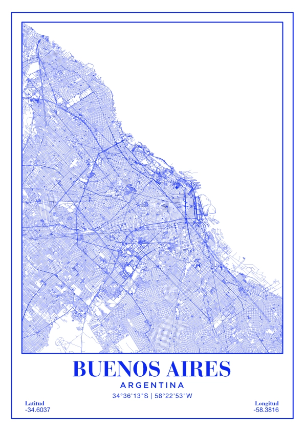 Póster mapa Buenos Aires Blue