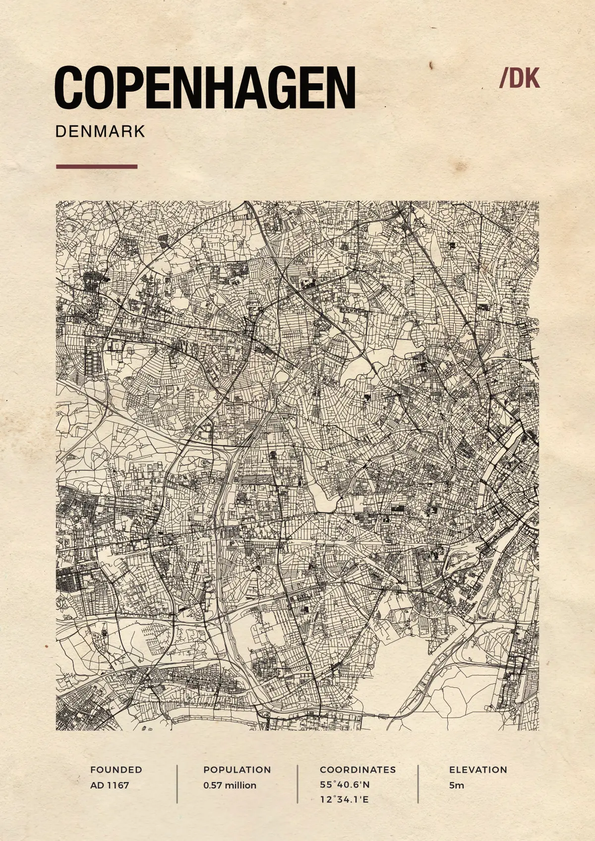 Póster mapa Copenhagen