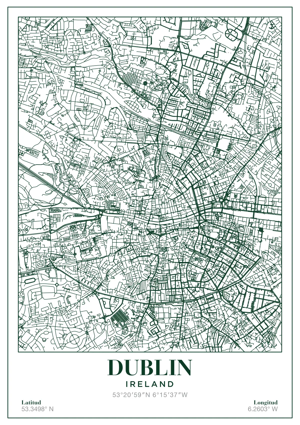 Póster mapa Dublin Green