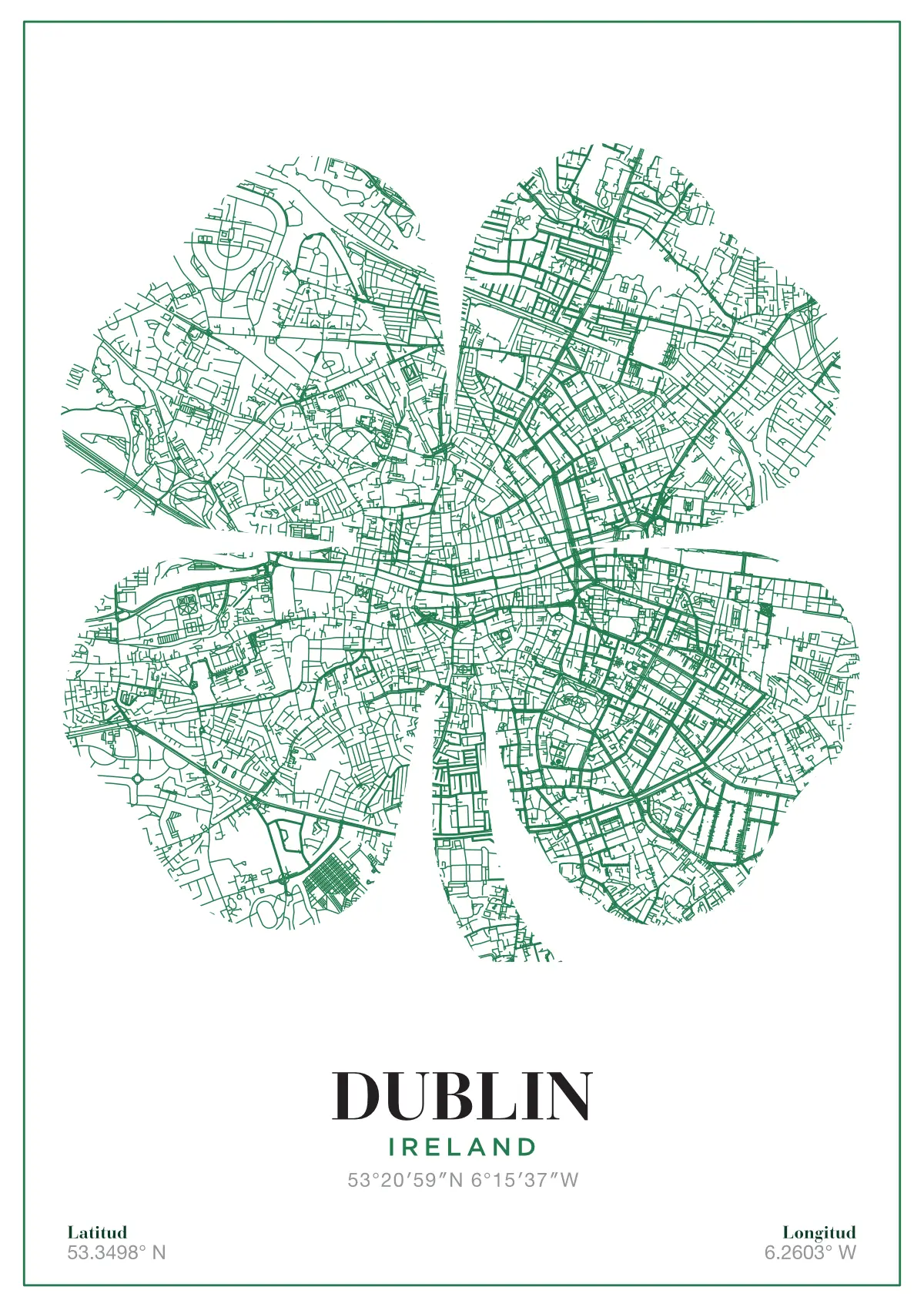 Póster mapa Dublin Trébol