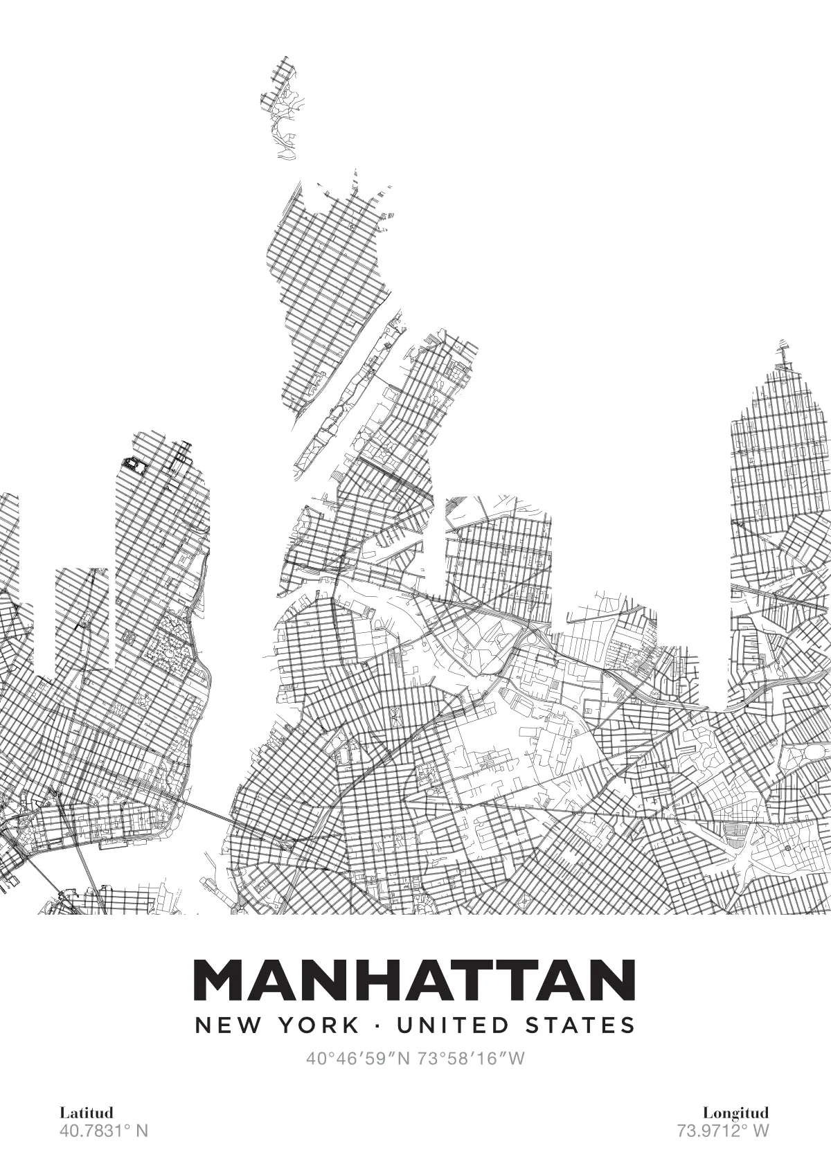 Póster mapa Ciudades Manhattan