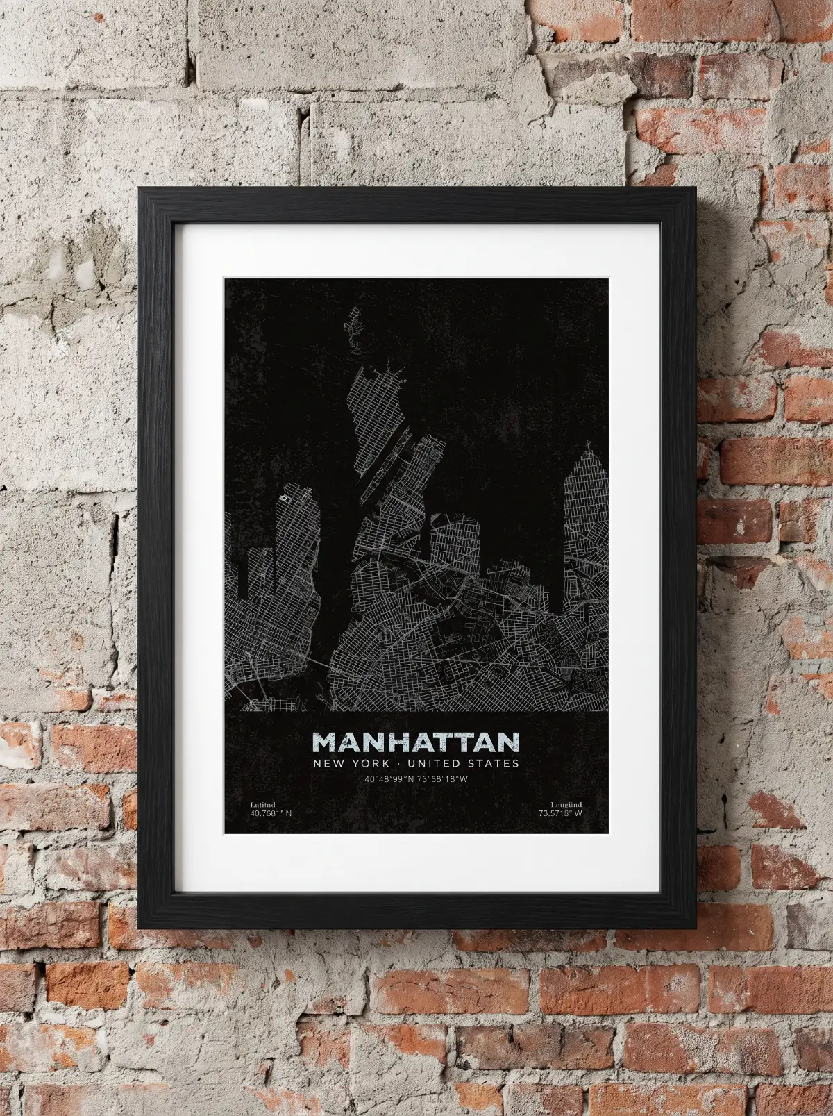 Póster mapa Ciudades Manhattan Black Vintage