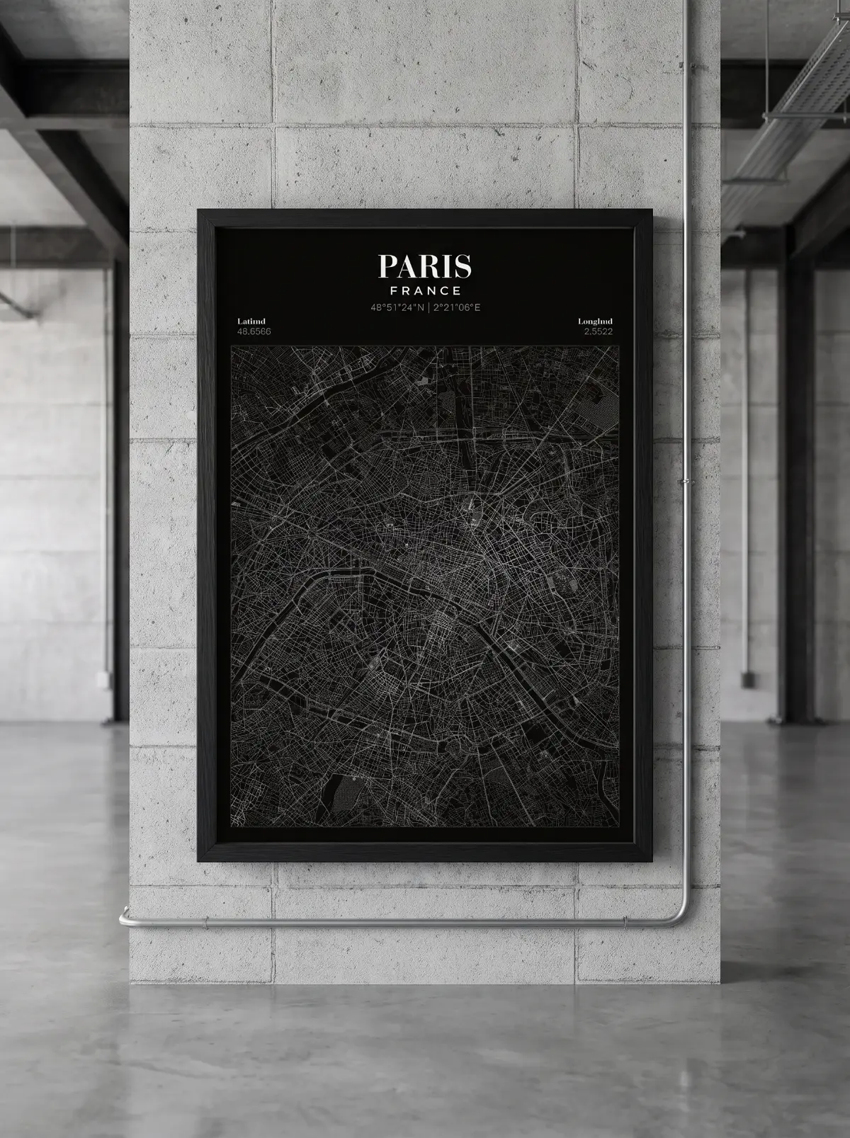 Póster mapa Paris Black