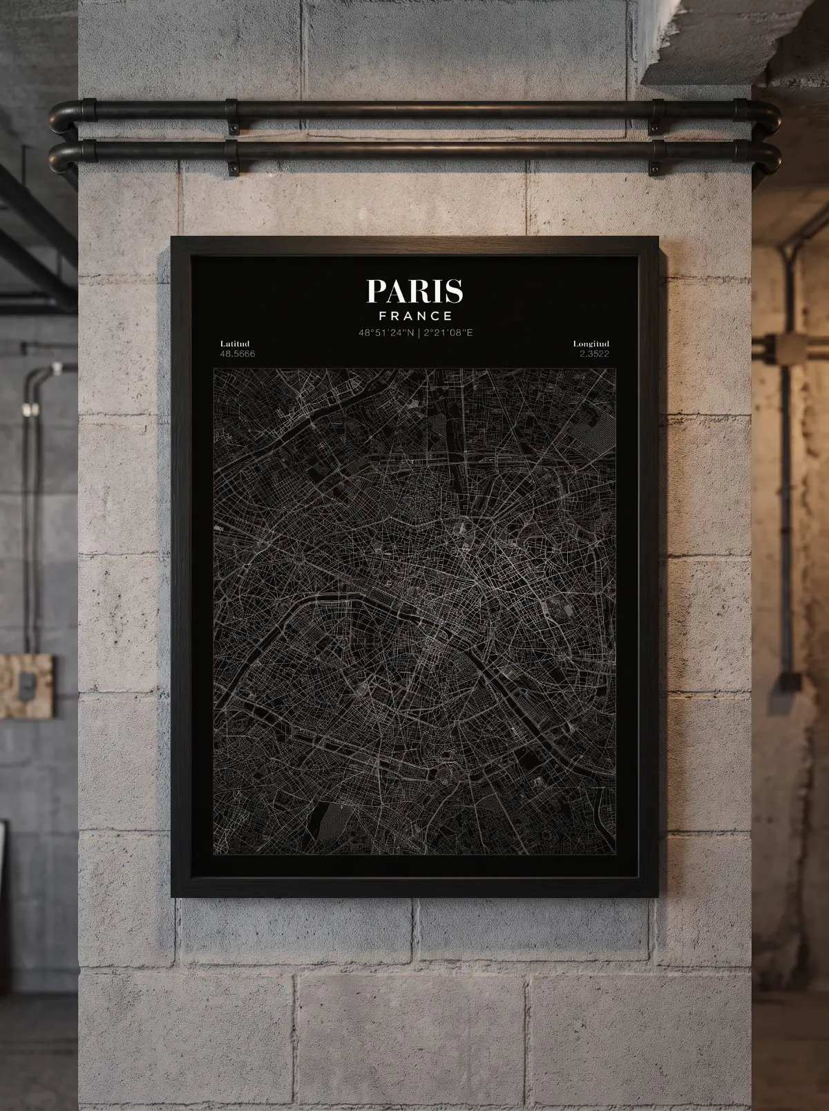 Póster mapa Paris Black