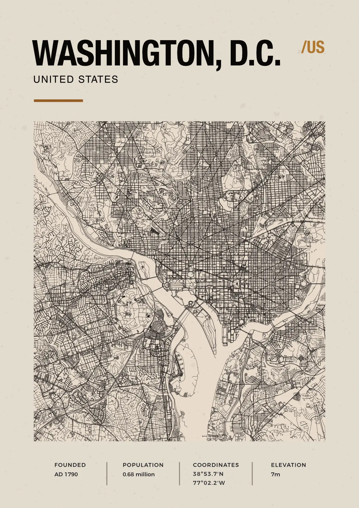Póster mapa Washington DC