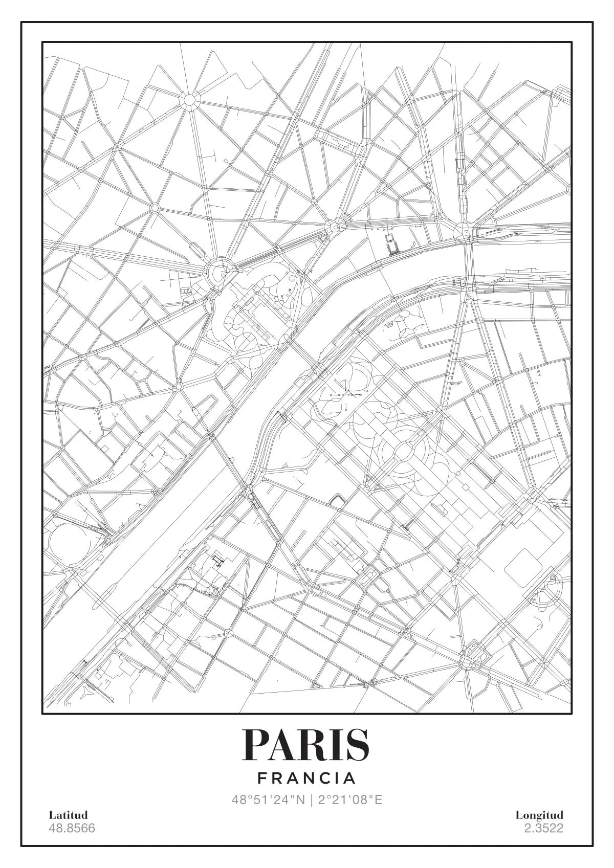 Póster mapa Paris