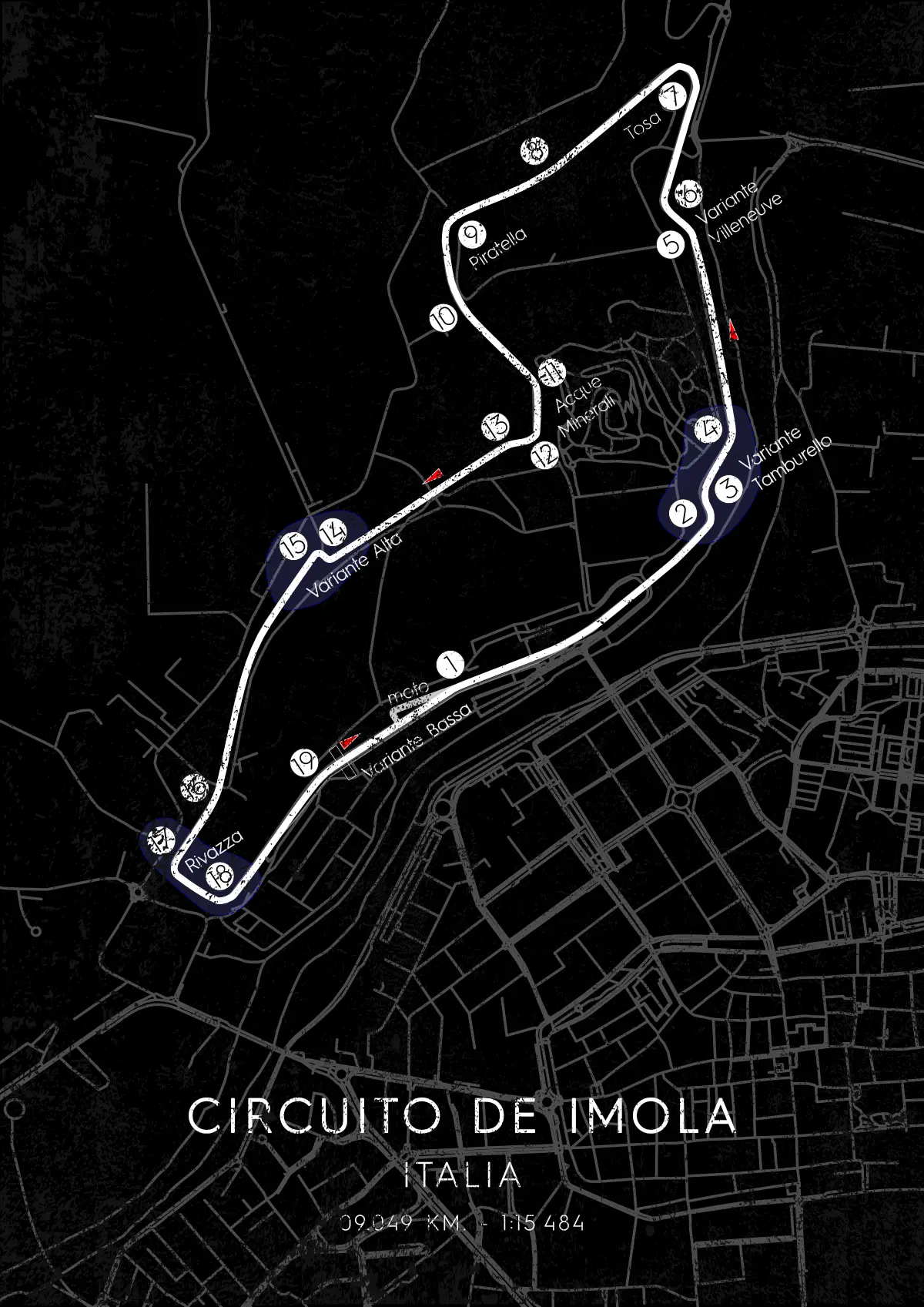 Mapa circuito carrera Imola